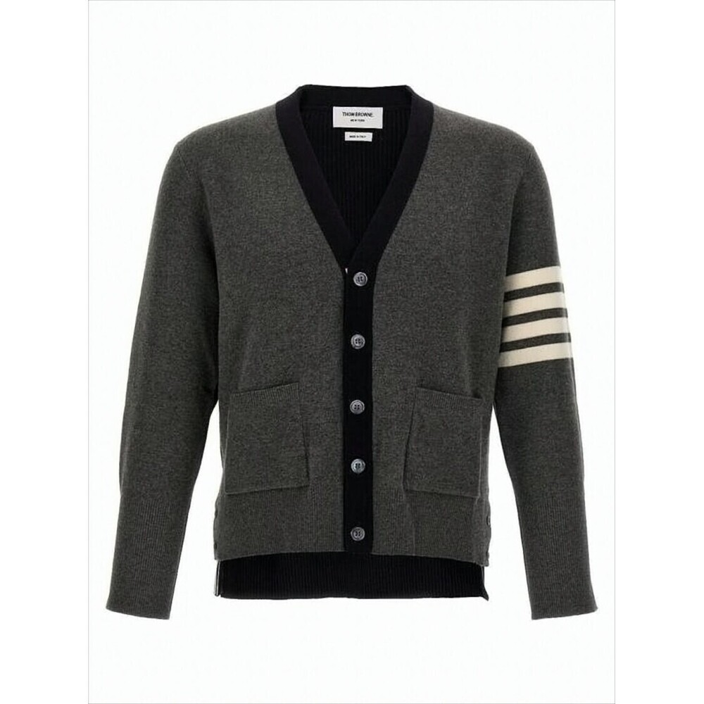 THOM BROWNE Classic V-Neck Cardigan with Striped Detailing